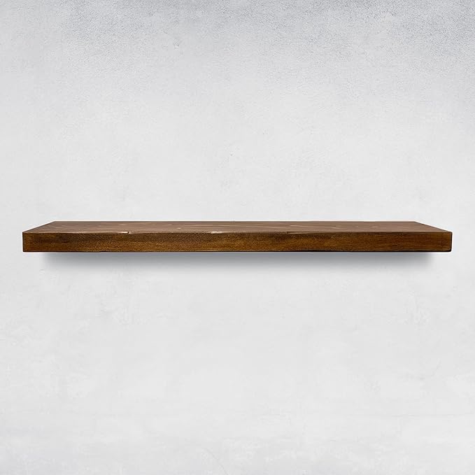 URBANDI, Rustic Floating Shelves, Set of 2, Hidden Bracket, Solid Wood, Heavy Duty, Wall Mounted Shelves, (Provincial, 12Wx12D)