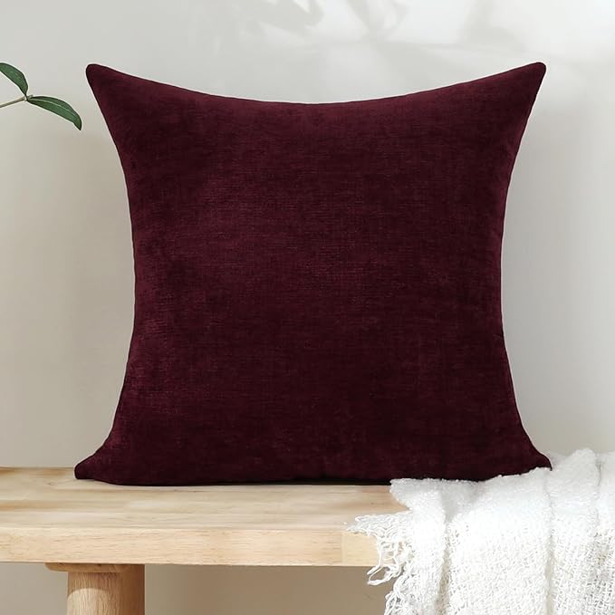 Jeneoo Burgundy Red Decorative Throw Pillow Covers Soft Chenille Comfy Square Couch Cushion Cases for Living Room Sofa Decor (Set of 1, 24 x 24 Inches)