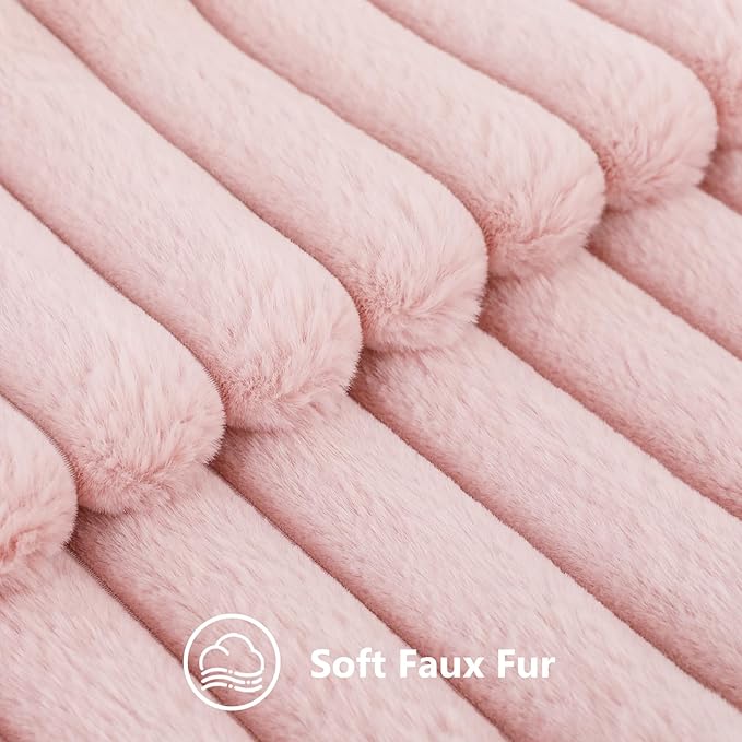 decorUhome Faux Fur Spring Throw Pillow Covers 20x20 Set of 2, Decorative Soft Plush Striped Neutral Couch Pillow Covers with Velvet Back for Sofa, Bed, Living Room Home, Pink