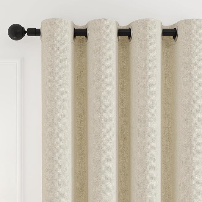 Blackout Curtains for Bedroom 90 inch Length 2 Panels Set, Farmhouse Linen-Look Textured Full Light Blocking Room Darkening Thermal Insulated Drapes for Living Room (W52xL90, Cream)