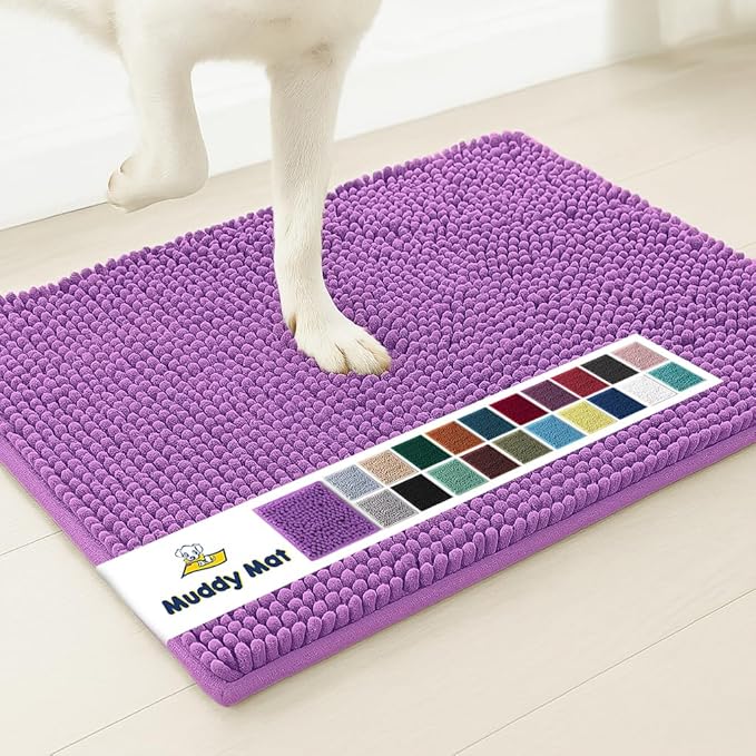 Muddy Mat® | Super Absorbent Door Mat Indoor, Microfiber Quick Dry Chenille Entryway Rug, Non-Slip Front Door Mat, Indoor Mats for Entryway, Machine Washable Pet Rug, Purple 48"x72"