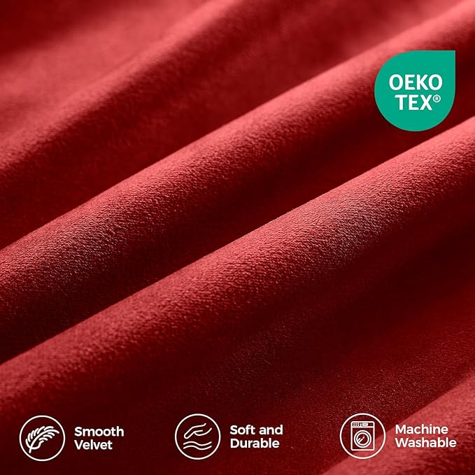 Pinch Pleated 100% Blackout Curtains for Bedroom, Red Velvet Curtains for Living Room, Black Out Curtain 102 inch Long Room Darkening, Blackout Pinch Pleat Drapes with Hooks 2 Panels