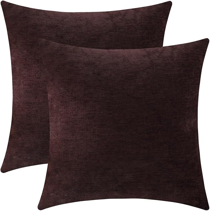 Jeneoo Plum Purple Decorative Throw Pillow Covers Soft Chenille Comfy Square Couch Cushion Cases for Living Room Sofa Decor (Set of 2, 14 x 14 Inches)