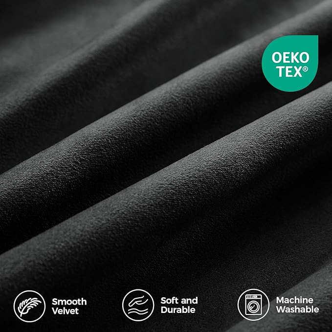 Pinch Pleated 100% Blackout Curtains for Bedroom, Black Velvet Curtains for Living Room, Black Out Curtain 102 inch Long Room Darkening, Blackout Pinch Pleat Drapes with Hooks 2 Panels