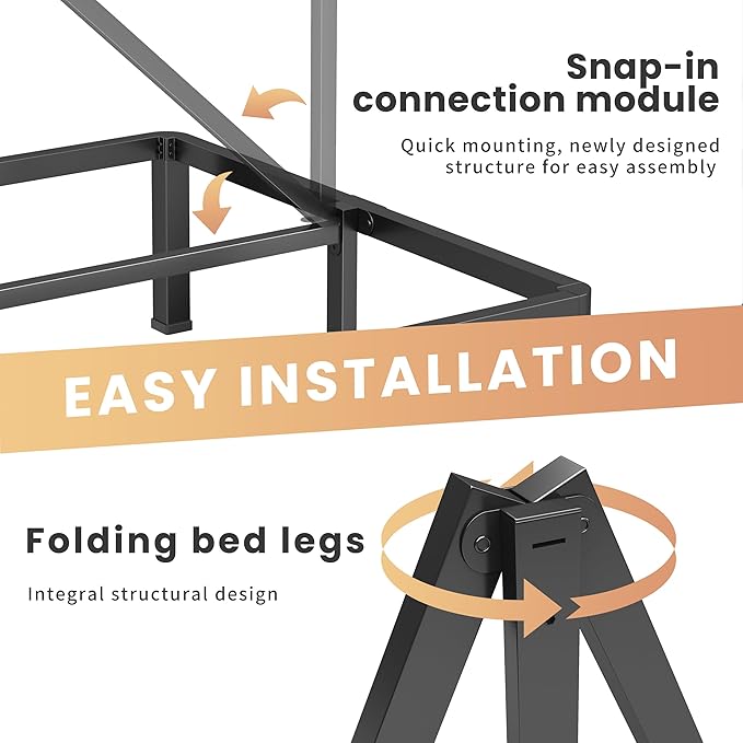 12 Inch Twin Heavy Duty 3500 lbs Bed Frame with Round-Corner Legs & Anti-Squeak Design – Quick Assembly Metal Platform, No Box Spring Needed