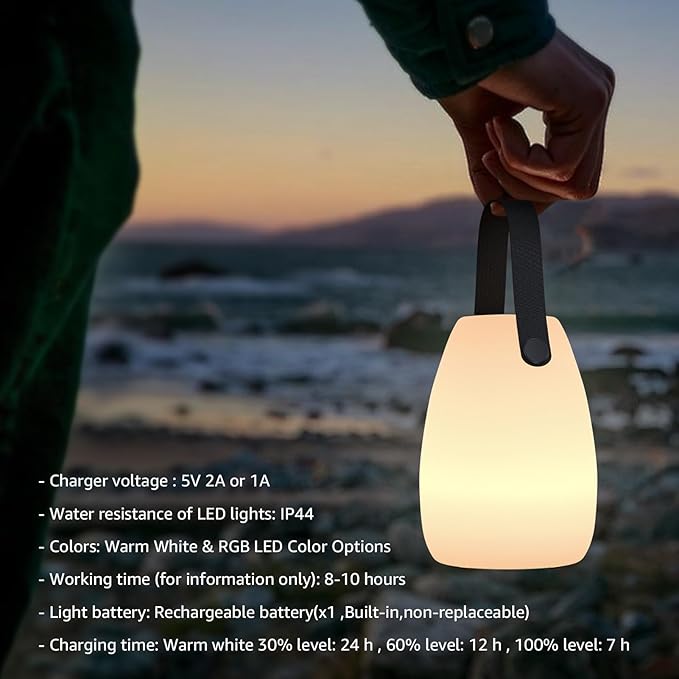 uuffoo 2 Pack Portable Outdoor Table Lamp - Dimmable Rechargeable Night Lights w/ Remote and 7 RGB Colors, IP44 Water-Resistant Hanging Lantern for Patio, Tent, Bedroom, Garden, Emergency