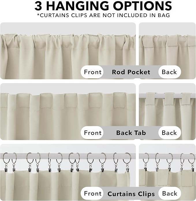 Deconovo Blackout Curtains, Thermal Insulated, W52 x L72 2 Panels, Back Tab, Machine Washable, Room-Darkening Drapes for Bedroom/Living Room Light Beige