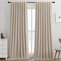 Joydeco Light Beige 100% Blackout Curtains 120 Inch 2 Panels, Luxury Thermal Light Beige Velvet Curtains for Bedroom Living Room, Soundproof Blackout Window Drapes, Rod Pocket & Back Tab (52W x 120L)