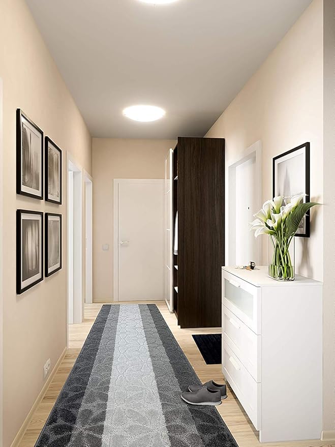 Custom Length Hallway Runner Rug,Slip Resistant,Flower Grey, 26 Inch X 26 feet, Sold and Priced Per Foot