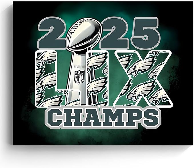 B.B.F MAKE 2025 Super Canvas Bowl Wall Art Champions Eagles Poster Print Philadelphia Oil Painting Canvas Wall Decor Sports Stars Picture Modern Bedroom Living Room Home Decoration, Framed 20x24inch