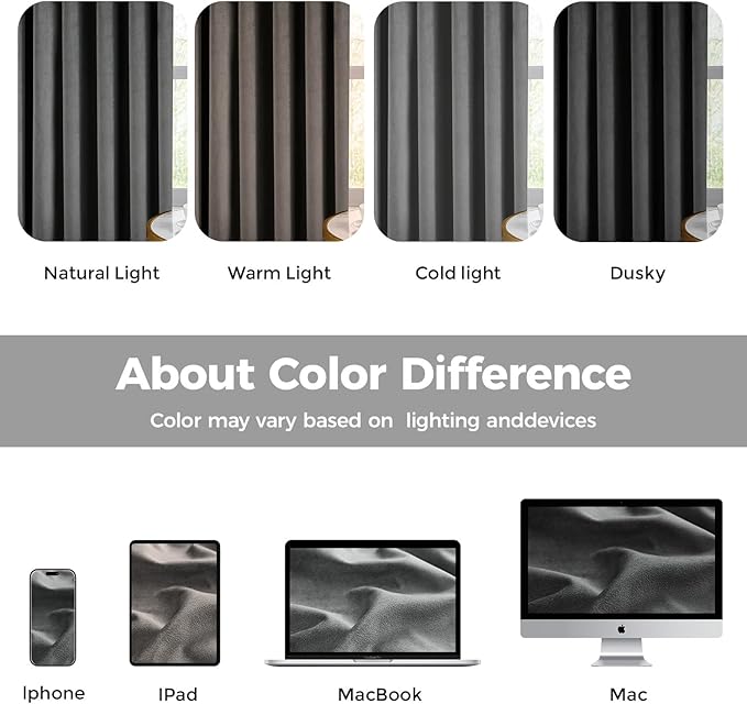Pinch Pleated 100% Blackout Curtains for Bedroom, Grey Velvet Curtains for Living Room, Black Out Curtain 102 inch Long Room Darkening, Blackout Pinch Pleat Drapes with Hooks 2 Panels