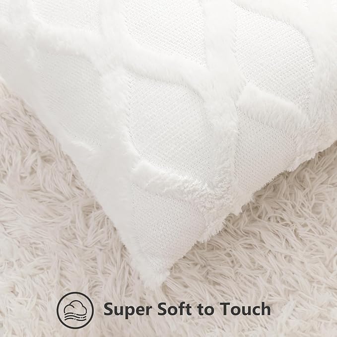 decorUhome Spring Euro Sham Throw Pillow Covers 24x24 Inch Set of 2, Soft Plush Faux Fur Wool Cream White Couch Pillow Covers, Decorative Neutral Pillow Cases for Bed Sofa Living Room Home Decor