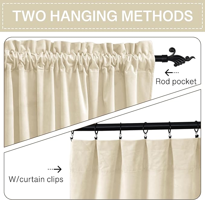 StangH Beige Nursery Bedroom Curtains Extra Wide 60 inches Velvet Doorway Curtains Thermal Insulated Privacy Assured Panels for Dining Living Room/Patio Sliding Door, W62 x L90, 2 Panels