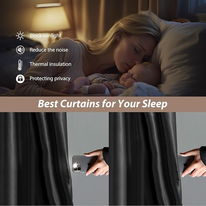 Room Divider Curtains with Ceiling Curtain Track Set Window Curtain for Bedroom,Living Room Total Blackout Thermal Insulated Privacy Ceiling Track Curtain W 9 × H 6 FT Black drape&Black track