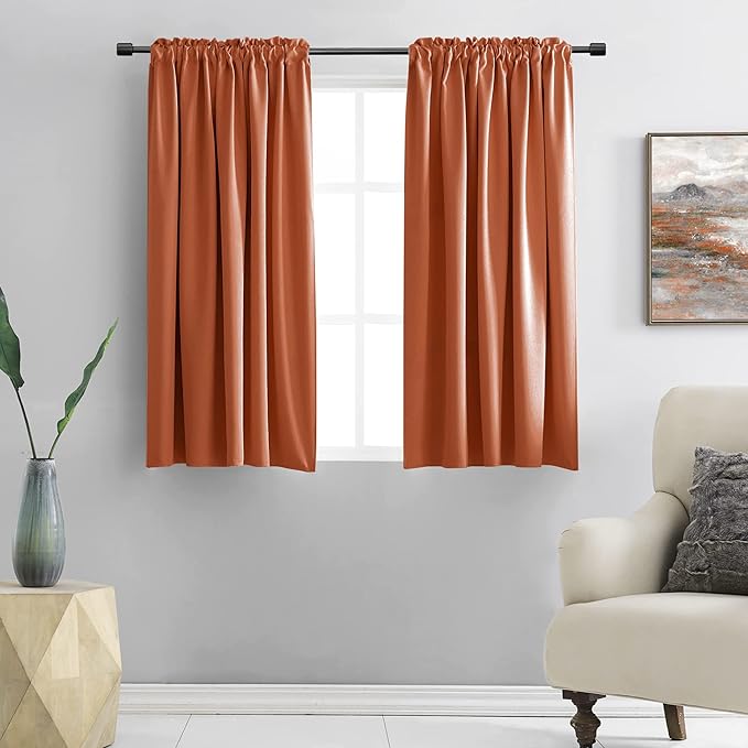 DONREN Burnt Orange Blackout Curtain Drapes for Bedroom - 48 Inch Length Small Window Treatment Rod Pocket Curtain Drapes (Set of 2 Panels,52 W x 48 L)