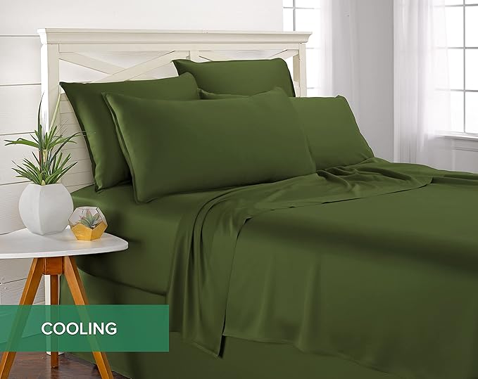 Pure Bamboo Twin Sheets, Genuine 100% Organic Viscose Derived from Bamboo Bed Sheet Set, Luxuriously Soft & Cooling, Double Stitching, 2 Year Quality Promise (Twin, Pesto)