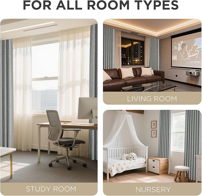 Joydeco Blackout Curtains for Bedroom - 100% Light Blocking 2 Panels Light Grey Drapes 37" W x 72" L, Thermal Insulated Room Darkening Curtains, Linen Textured for Living Room, Rod Pocket & Back Tabs
