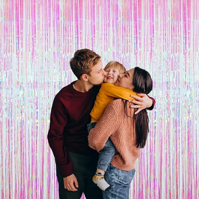 GOER 3.2 ft x 9.8 ft Metallic Tinsel Foil Fringe Curtains Party Photo Backdrop Party Streamers for Birthday,Graduation,New Year Eve Decorations Wedding Decor (5 Packs,Multicolor)