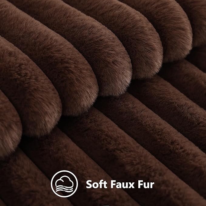 decorUhome Faux Fur Throw Pillow Covers 16x16 Set of 2, Decorative Soft Plush Striped Neutral Couch Euro Pillow Covers with Velvet Back for Sofa, Bed, Living Room Home Decor, Dark Brown