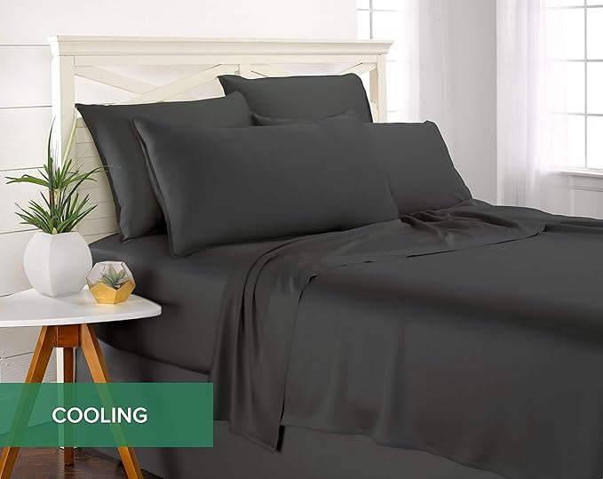Pure Bamboo Short Queen Sheets for RV Camper (60"x75") - Genuine 100% Organic Viscose Derived from Bamboo Bed Sheet Set, Soft & Cooling, 2 Year Quality Promise (Short Queen, Charcoal)