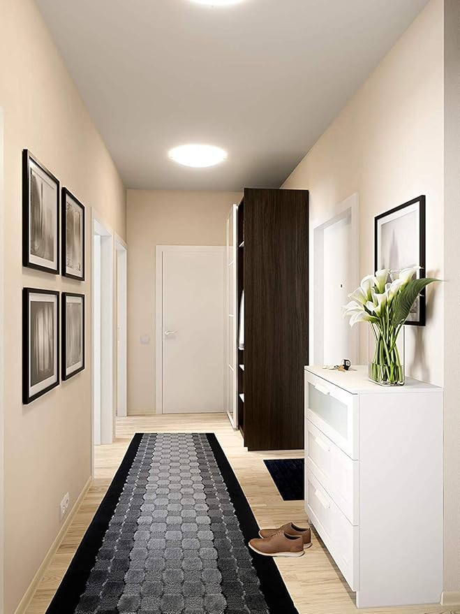 Custom Length Hallway Runner Rug,Slip Resistant,Checkered Black, 26 Inch X 19 feet, Sold and Priced Per Foot