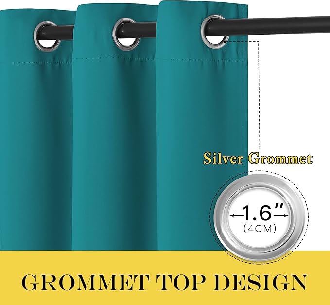 NICETOWN Peacock Teal Blackout Curtain for Living Room, Grommet Thermal Insulated Window Treatments Room Darkening Drape Sound Reducing for Bedroom, W52 x L95, 1 Panel