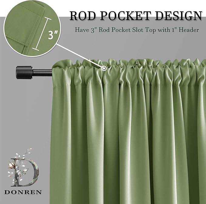 DONREN Sage Green Blackout Draperies Curtains for Bedroom -84 Inch Length Living Room Darkening Thermal Insulated Solid Rod Pocket Curtain Panels (42 x 84 Inches,2 Panels)
