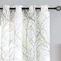FMFUNCTEX Linen Semi Sheer Curtains for Bedroom, Sage Green White Curtains 45 Inches Long for Living Room, Grey Tree Branch Print Curtain Light Filtering Kitchen Window Drapes, Grommet Top 2 Panels