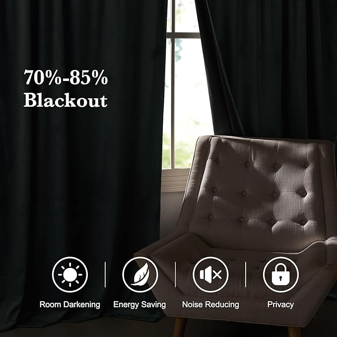 RYB HOME Dusty Blue Velvet Drapes for Baby Boy Bedroom, Thermal Insulated, Light Blocking, Floor-Length Back Tab Velvet Curtains for Modern Home Decor, 52" W x L84 L, 2 Panels Set