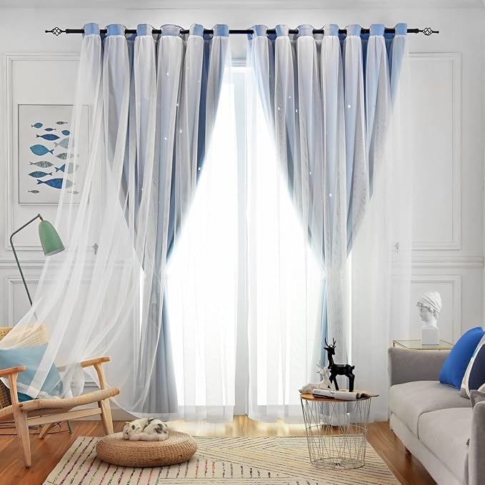 Star Curtains - Living Room & Bedroom Drapes, Blackout & Kids Curtains, 84 Inch Long, 2 Panels Set, Blue, 52 X 84 Inches