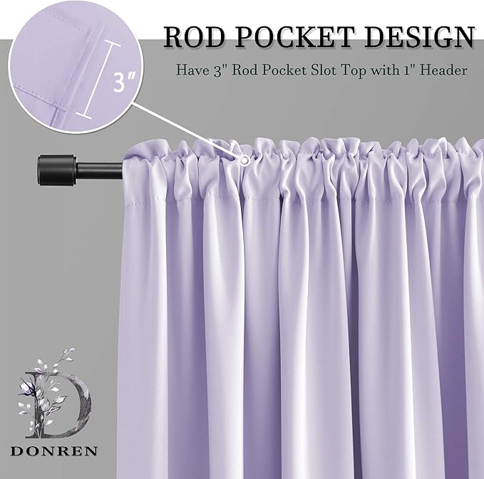 DONREN Lavender Purple Blackout Curtain Panels for Living Room - Thermal Insulated Room Darkening Rod Pocket Drapes for Window (42 x 45 Inch Length,2 Panels)