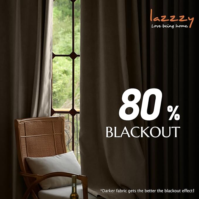 Lazzzy Cream Blackout Velvet Curtains 84 Inch Long Thermal Insulated Room Darkening Curtain Drapes Luxury Back Tab Window Treatments for Bedroom Living Room 2 Panels, 52 x 84 Inch, Latte