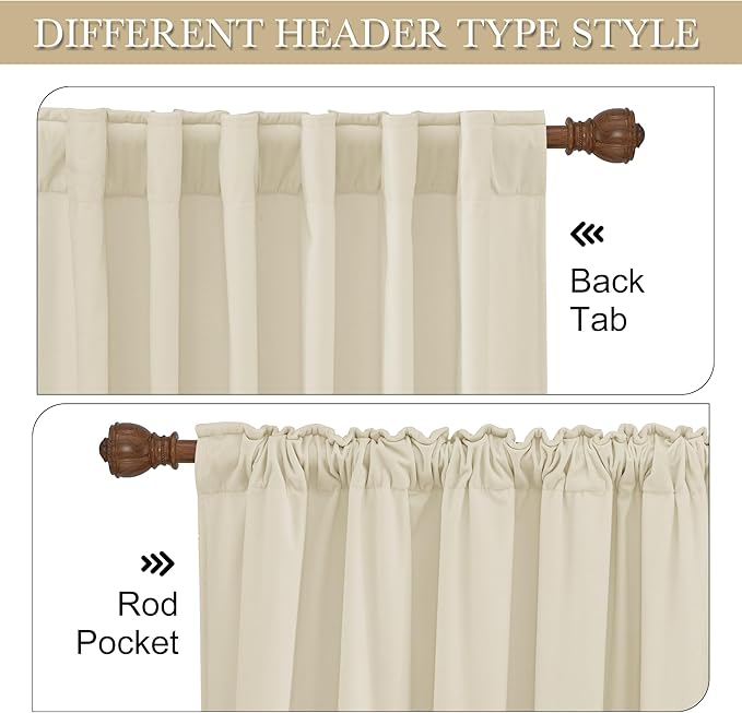 RYB HOME Beige Velvet Curtains 80 inches, Back Tab Soft Fabric Room Darkening Thermal Insulated Luxurious Home Decor Curtains for Living Room Bedroom, W 52" x L 80", 2 Panels Set
