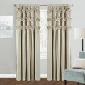Camel Blackout Curtains with Handmade Ruffles, 52" W x 96" L x 2 Panels, Butterfly Flower Embellishments for Thermal Insulated Room Darkening Drapes, Rustic Rod Pocket Drapes (LQ-37)