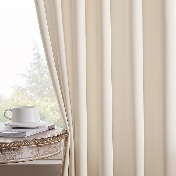 Joydeco Velvet Curtains White Blackout Curtains Thermal Insulated 96 inches Long Window Curtains Super Soft Room Darkening Drapes for Bedroom Living Room Elegant Rod Pocket 2 Panels Cream White