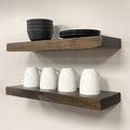 URBANDI, Rustic Floating Shelves, Set of 2, Hidden Bracket, Solid Wood, Heavy Duty, Wall Mounted Shelves, (Dark Brown, 48Wx8D)