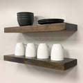 URBANDI, Rustic Floating Shelves, Set of 2, Hidden Bracket, Solid Wood, Heavy Duty, Wall Mounted Shelves, (Dark Brown, 24Wx6D)