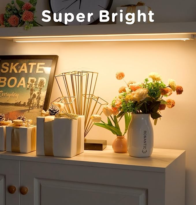 Tonlesm16 Inch Under Cabinet Lighting Plug in, 9W 120V 3 Color 3000K/4000K/5000K, 3 Brightness, Super Bright, Ultra Thin Under Counter Lights for Kitchen, Linkable LED Cabinet Light, White 2Pack