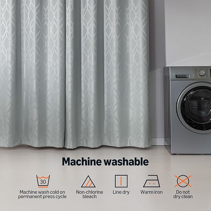 Amazon Basics Jacquard 2-Piece 100% Blackout Curtains, Living Room and Bedroom Drapes, Thermal Insulated Window Treatment, 42"x63", Light Grey
