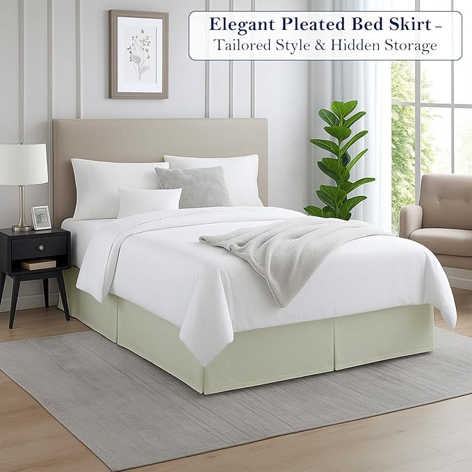 Twin Bed Skirt, Luxury 18 Inch Drop Ivory Pleated Bed Skirt, Double Brushed Microfiber, Box Pleat Design, Wrinkle & Fade Resistant, Easy Fit Tailored Bedskirt for Twin Size Beds