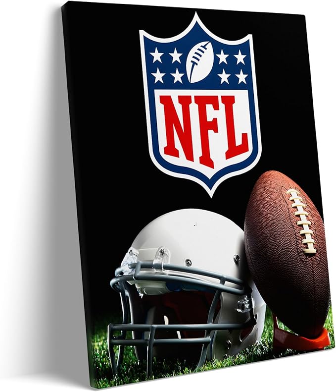 B.B.F MAKE American Football Canvas Wall Art Super Champions Bowl Poster Rugby Oil Painting Canvas Wall Decor Sports Picture Boys Gift Modern Bedroom Living Room Dorm Home Decoration, Framed 20x24inch