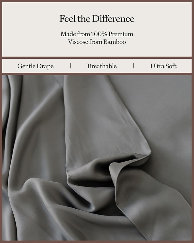 Cozy Earth Luxury Bed Sheet Set - 100% Viscose from Bamboo Fabric, Ultra-Soft & Breathable, Fits Regular & Deep Pocket Mattresses up to 20" - 4 Pieces Queen Sheet Set Charcoal Grey