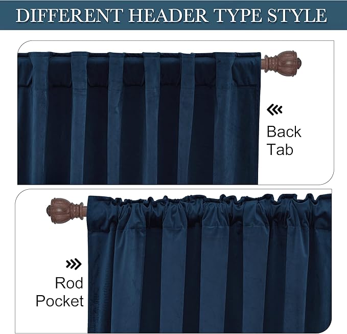 RYB Home Navy Blue Velvet Door Curtains - Room Darkening Curtains for Bedroom, Thermal Insulated Noble Elegant Decorative Window Drapes, Width 42 x Length 84 inch, 2 Panels