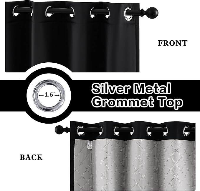 3-in-1 Winter Heavy Curtains-Thermal 100% Blackout Curtains for Bedroom Living Room with Grommet Design 1 Panel Black 50x80 Inch