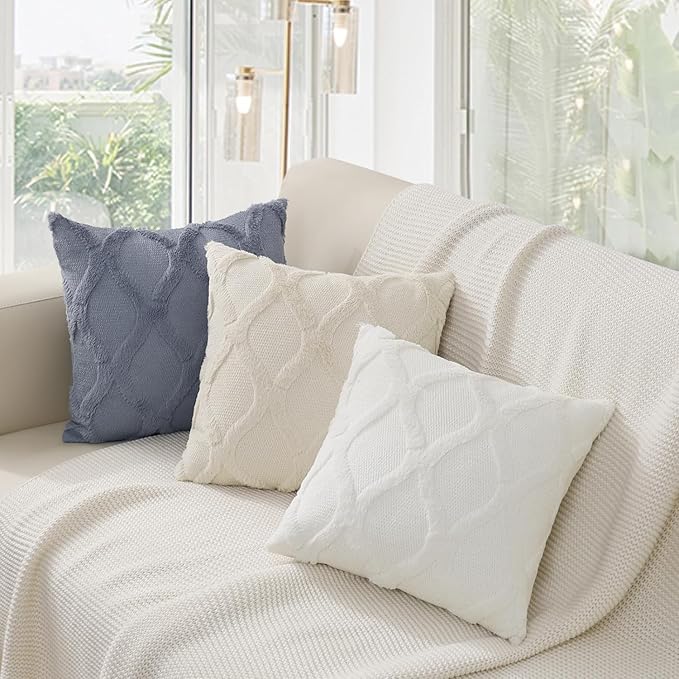 decorUhome Spring Euro Sham Throw Pillow Covers 26x26 Inch Set of 2, Soft Plush Faux Fur Wool Cream White Couch Pillow Covers, Decorative Neutral Pillow Cases for Bed Sofa Living Room Home Decor
