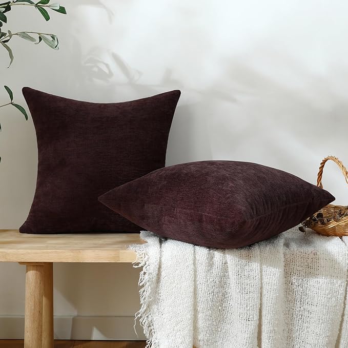 Jeneoo Plum Purple Decorative Throw Pillow Covers Soft Chenille Comfy Square Couch Cushion Cases for Living Room Sofa Decor (Set of 2, 20 x 20 Inches)