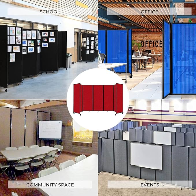 Versare Room Divider 360 Portable Wall Partition | Folding Panels | Large Freestanding Divider | Locking Wheels | Temporary Room Separator