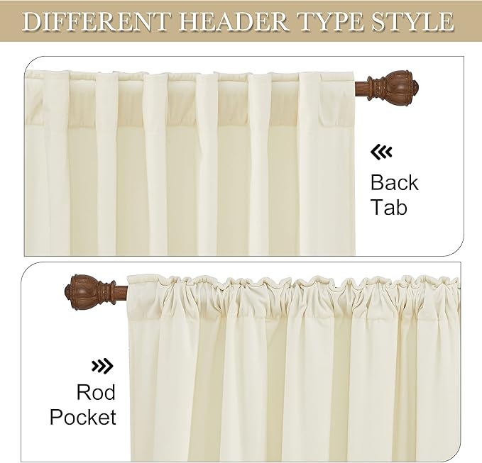 RYB Home Super Soft Velvet Curtains for Living Room - Blackout Energy Saving Curtain Panels Soft Luxury Privacy Window Covering for Studio Home Theatre, Cream White, W52 x L120 inches, 2 Panels