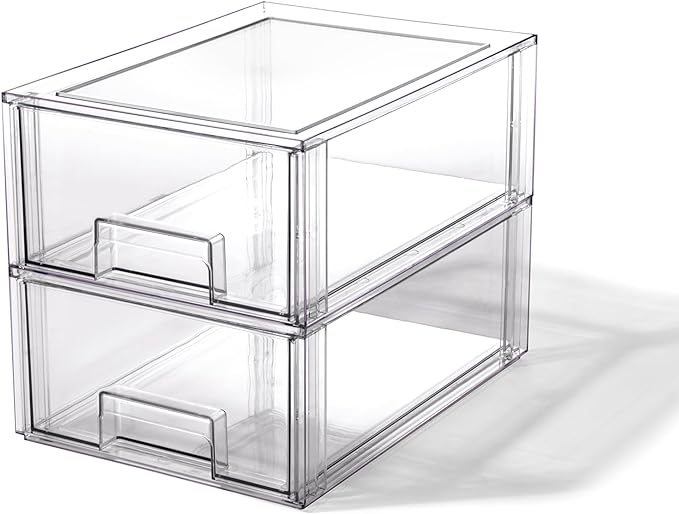 BINO | Stackable Storage Drawers, Large - 2 Pack, Clear | THE CRATE COLLECTION | Storage Bins With Drawers | Bathroom Organizers | Under Sink Organizer | Vanity Cabinet Home Organization