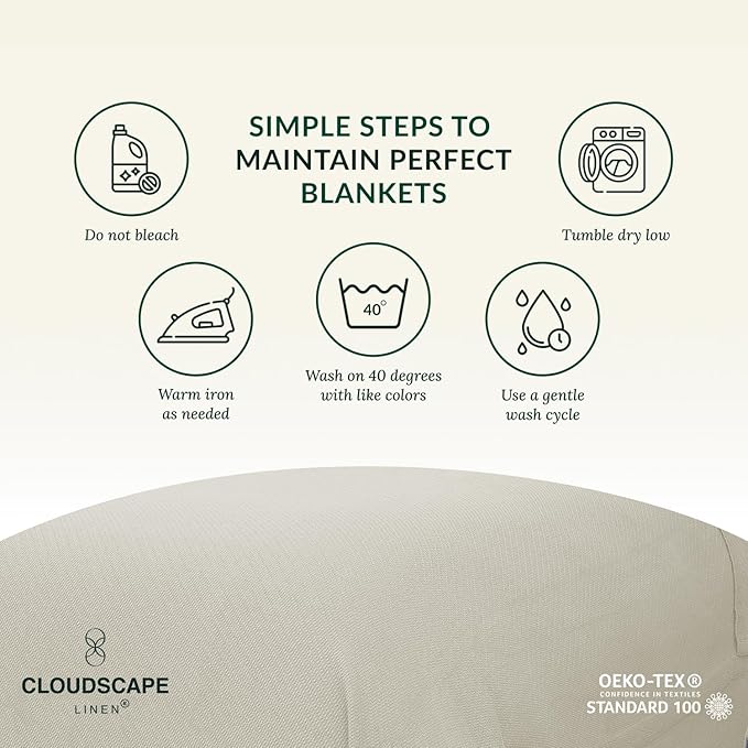 Cloud Scape Linen 100% Cotton Throw Blanket 50x70 Fog, Luxury All-Season Warmth, Ultra Soft, Oversized Herringbone Gauze Blanket for Winter, Bed, Couch & Sofa Decor, Best Gift Idea